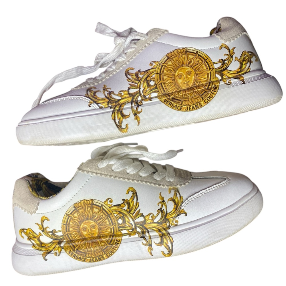 Versace Jeans Couture Kids Stargaze Sneakers White Gold Baroque - Size US 3